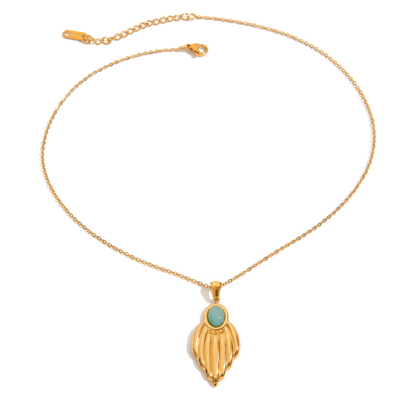 J&D Designer Women Niche Earrings 18K Gold Stainless Steel Blue Stone Glossy Leaf Pendant Necklaces