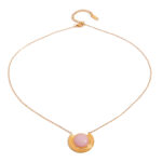 J&D Ocean Series Niche 18K Gold Stainless Steel Arc Ribbed Rose Crystal Natural Stone Pendant Necklaces