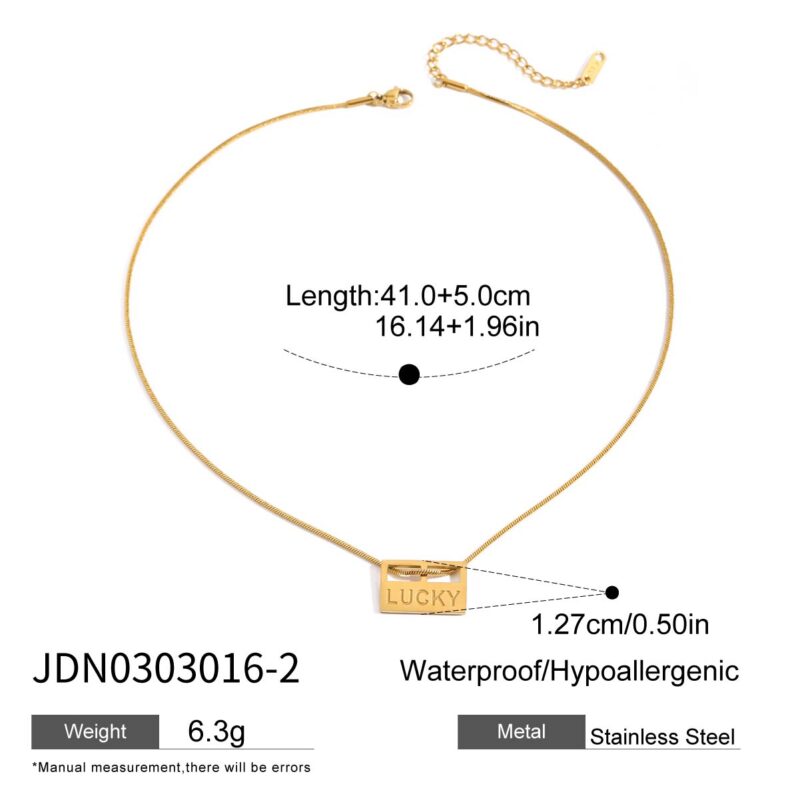 J&D Modern 18k Gold Stainless Steel Pendant Necklace Lucky Charm Envelop High Polished Fashion Jewelry - Image 6