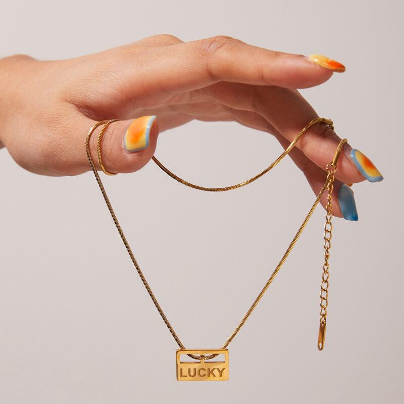 J&D Modern 18k Gold Stainless Steel Pendant Necklace Lucky Charm Envelop High Polished Fashion Jewelry - Image 4