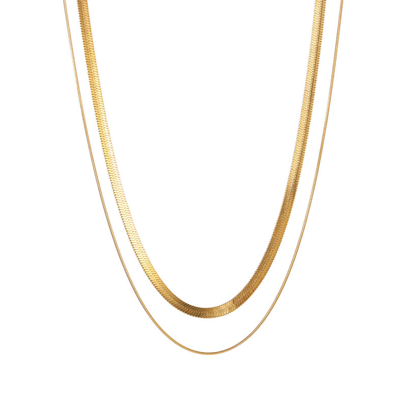 18K Gold Plated Stainless Steel Necklace For Women Punk Style Double Layered Snake Chain Choker Neckalce