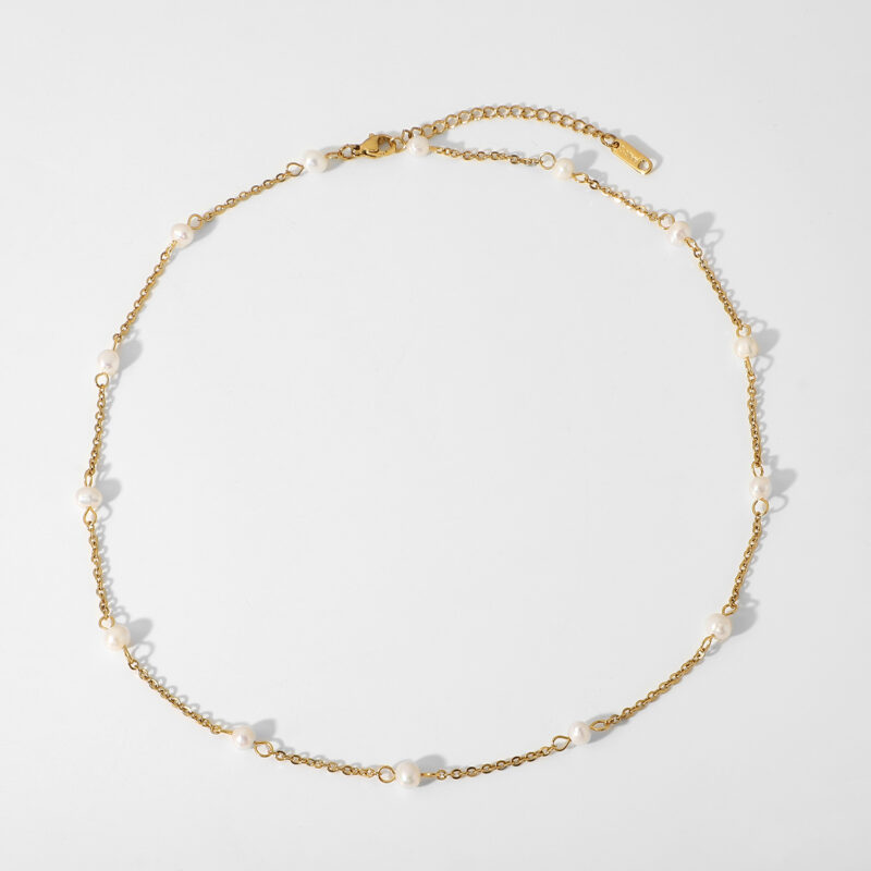 Minimalist 18K Gold Plated Charm Small Pearl Necklace Stainless Steel Interval Mini Pearls Necklace