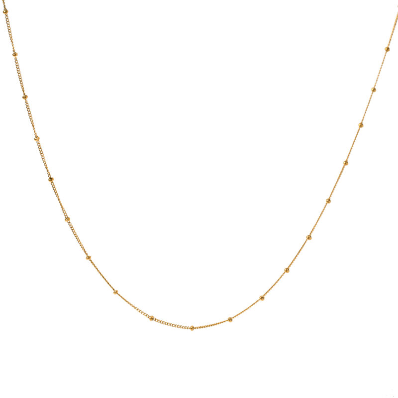 Dainty 18K Gold Plated Stainless Steel Thin Bead Chain Chokers Necklace Minimalist for Women