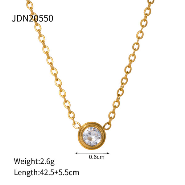 18K Gold Plated Stainless Steel Round Zircon Pendant Necklace For Women Minimalist Classic Choker Necklace - Image 6