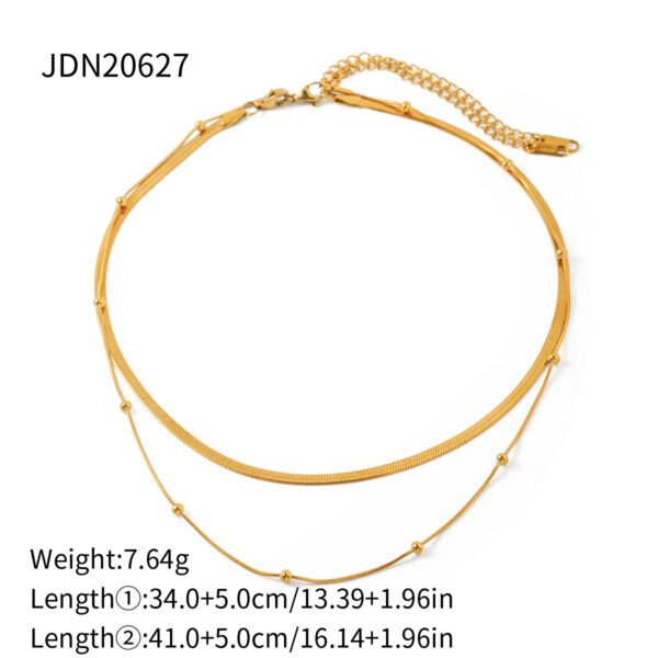 J&D New Stainless Steel 14K Gold Plated Chain Double Layer Round Beads Necklace Fashion Women Jewelry - Image 6