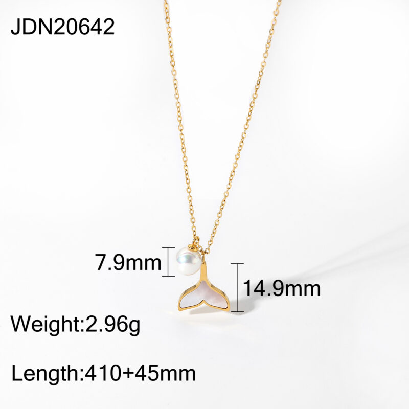 Korean Design Women 18K Gold Chain Stainless Steel Jewelry Shell Mermaid Tail Pearl Pendant Necklace for Ladies Gift - Image 6