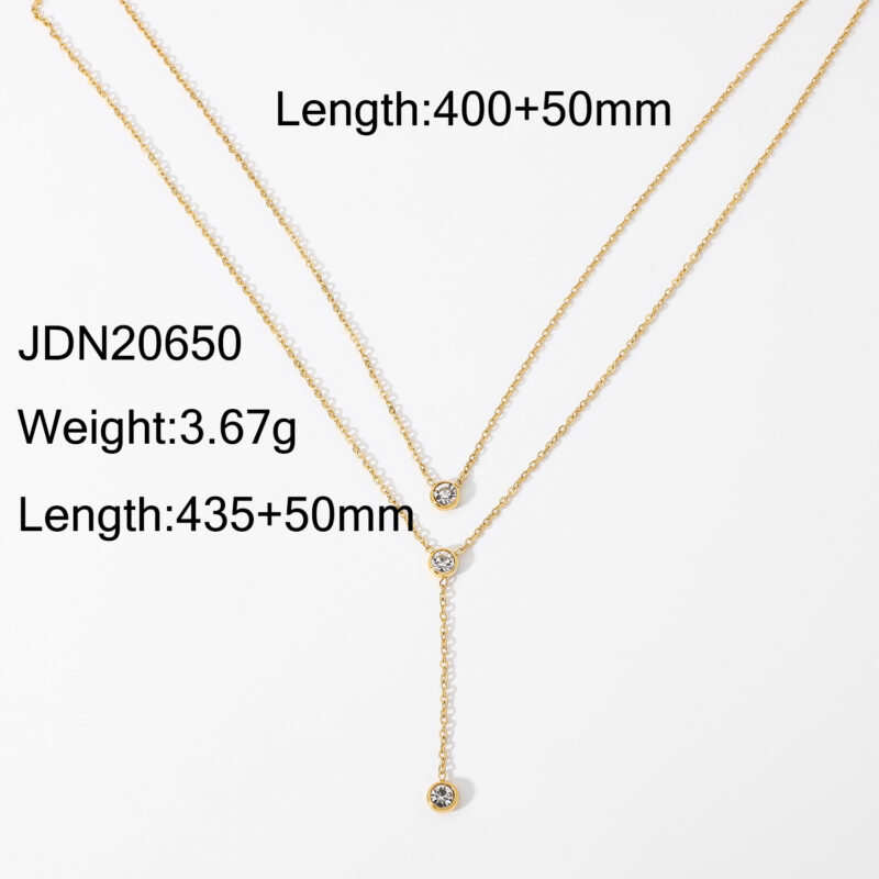 18K Gold Stainless Steel Y Shaped Dainty Chain Double Layer Shiny Cubic Zirconia Lariat Necklaces - Image 6
