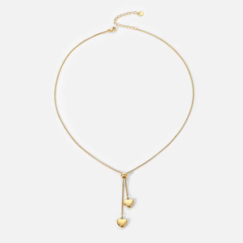 Cheap Y-shaped Stainless Steel Jewelry Party Gift Soft 14K Gold Rope Chain Love Heart Pendant Necklace Girls