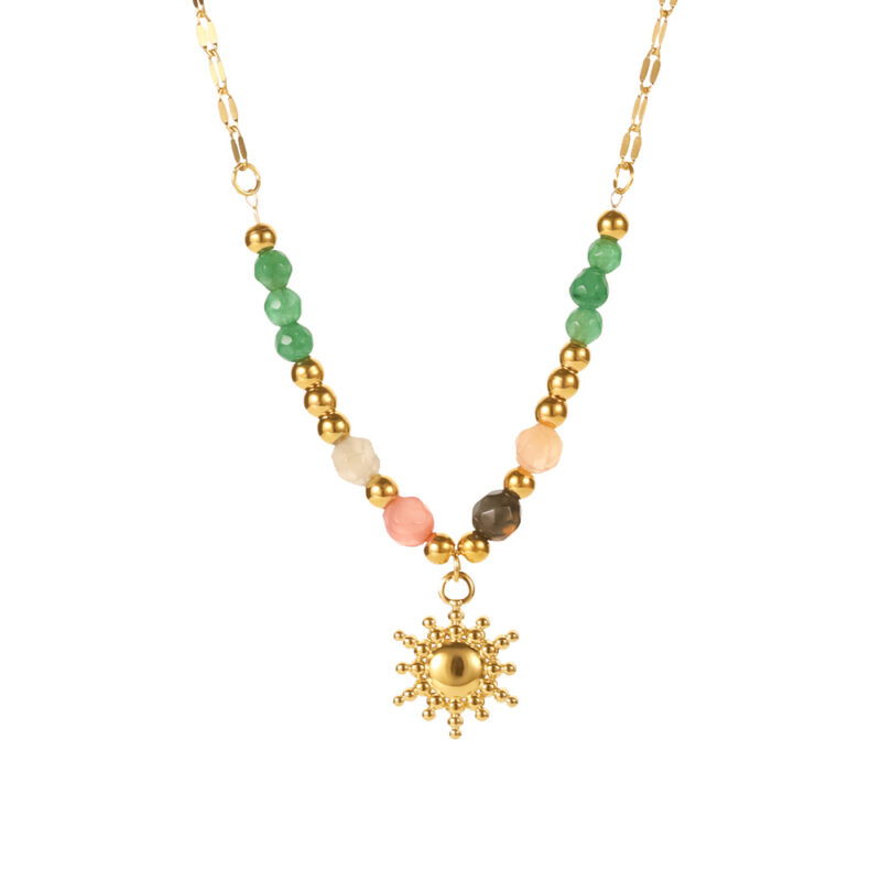 New Arrivals Manual Natural Stone Beads Splicing Necklace Women's Sun Pendant Statement Necklace
