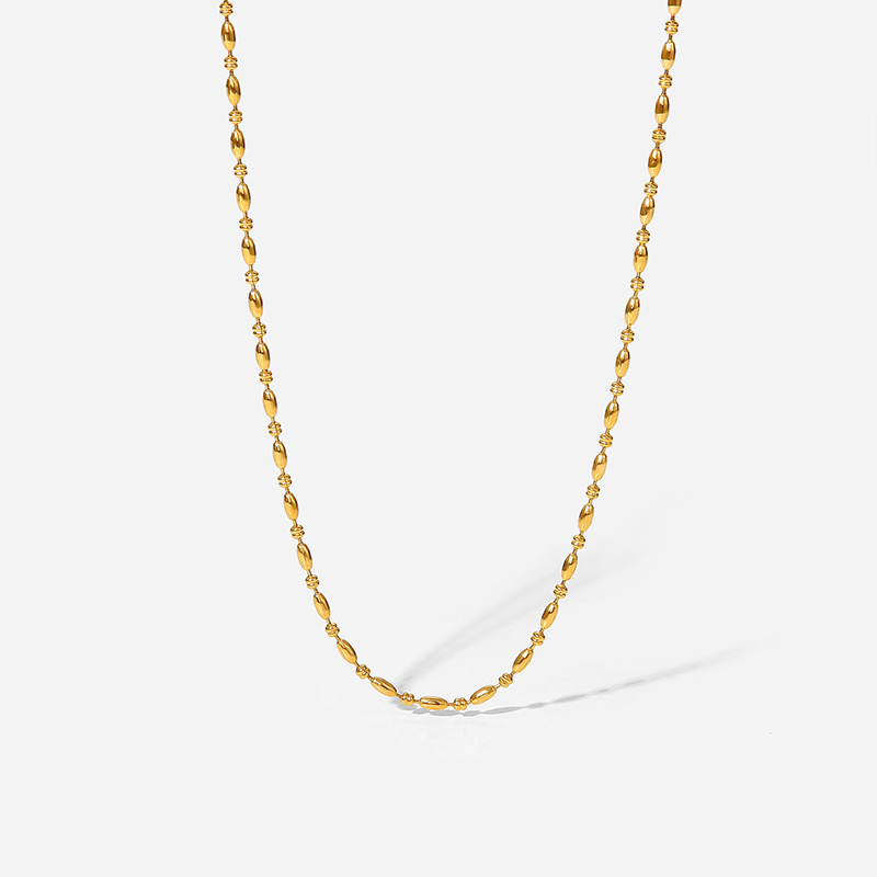 Geometric Round Bead Chain Choker Wedding Stainless Steel Oval Round Bead Chain Necklace