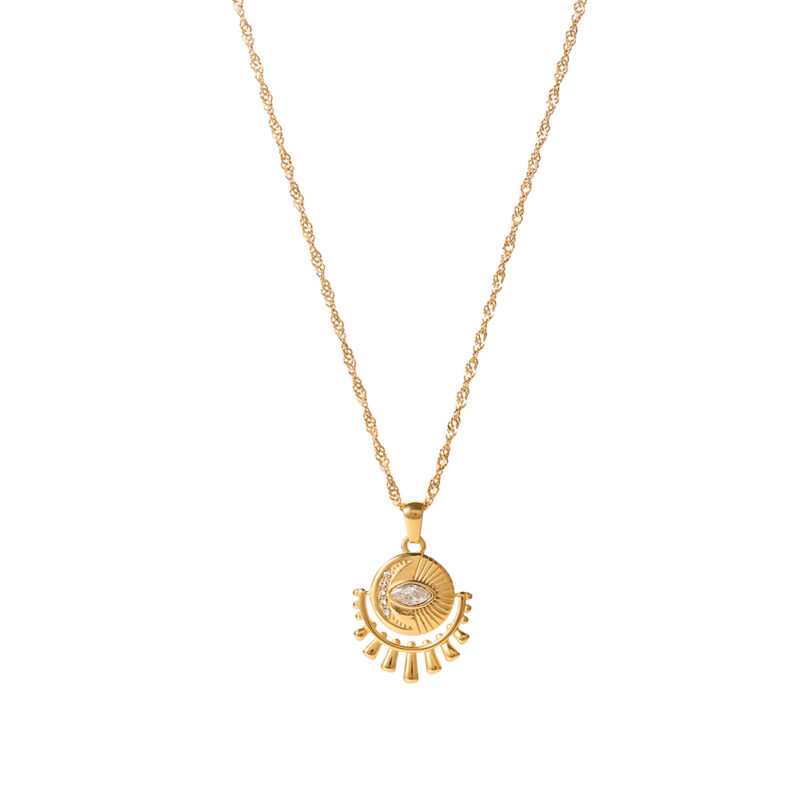 Vintage Jewelry Oval Zircon Eye Pendant Necklace Stainless Steel Zirconia Eye Necklace for Women