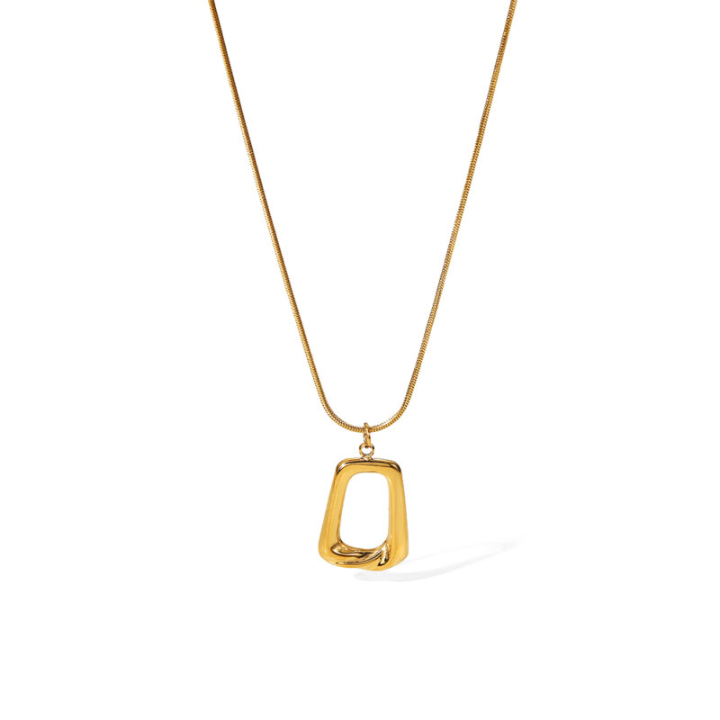 Dropshipping Vintage Stainless Steel Trapezoid Shape Necklace Women 18K Gold Plated Hollow Square Pendant Necklace for Girls
