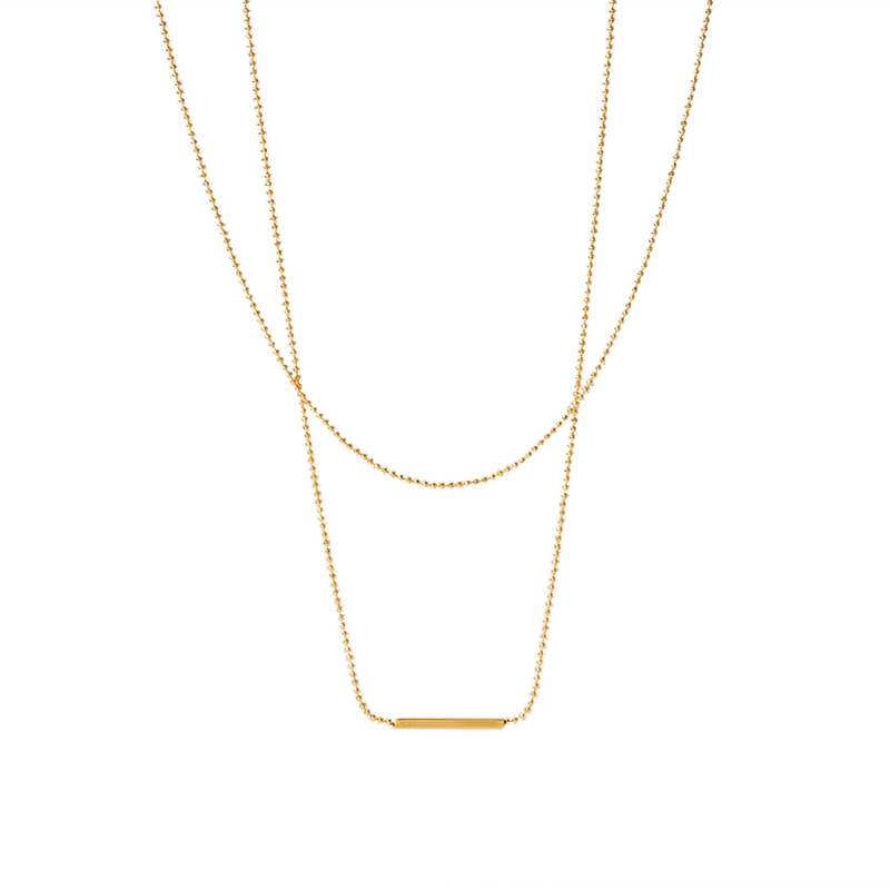 Waterproof T-bar Pendant Double Layer Bar Necklace Stainless Steel Bead Chain Layer Necklace for Women