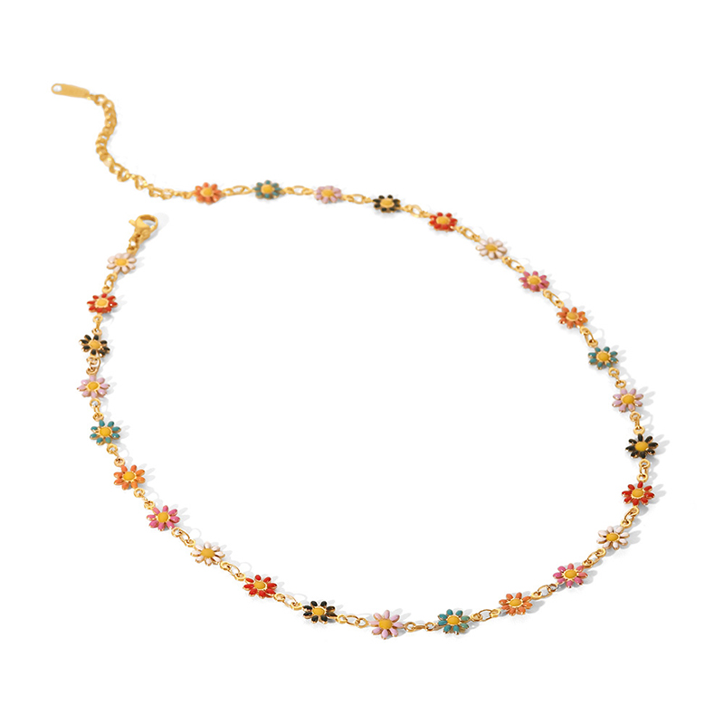 18K Gold Plated Stainless Steel Accessories Charm Colorful Daisy Choker Necklace for Women