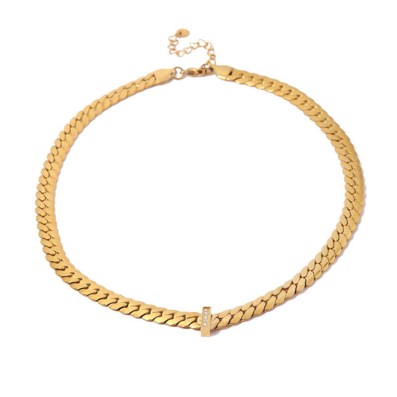 Youthway Waterproof Stainless Steel 16K Gold Inlaid Zirconia Cuban Necklace for Women Exquisite Handmade Jewelry New