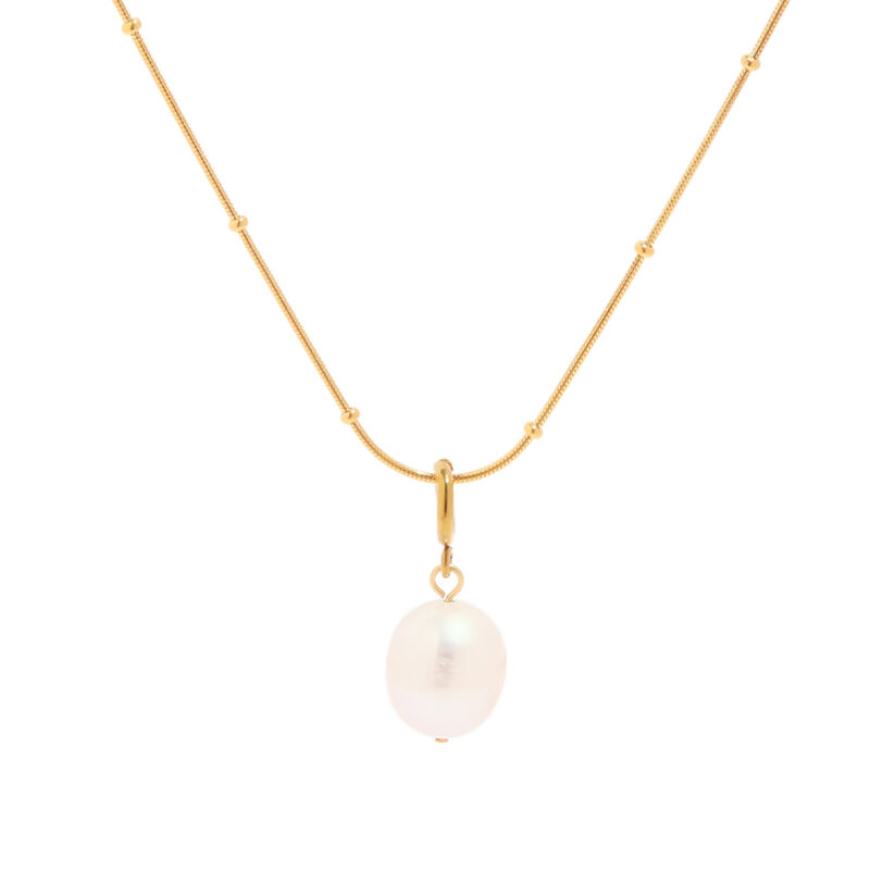 Youthway Simple Chain Natural Pearl Pendant Necklace Stainless Steel Jewelry Women Gold Color Pvd Plated Elegant Gala New
