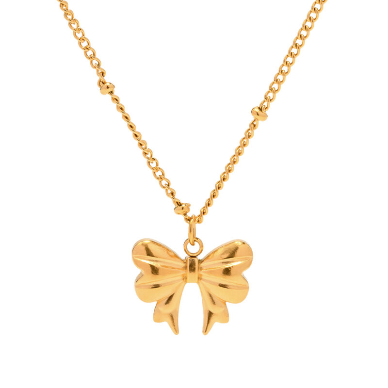 New Arrival 18K Gold Plated Charm Necklace Stainless Steel Bow Pendant Necklace for Girls