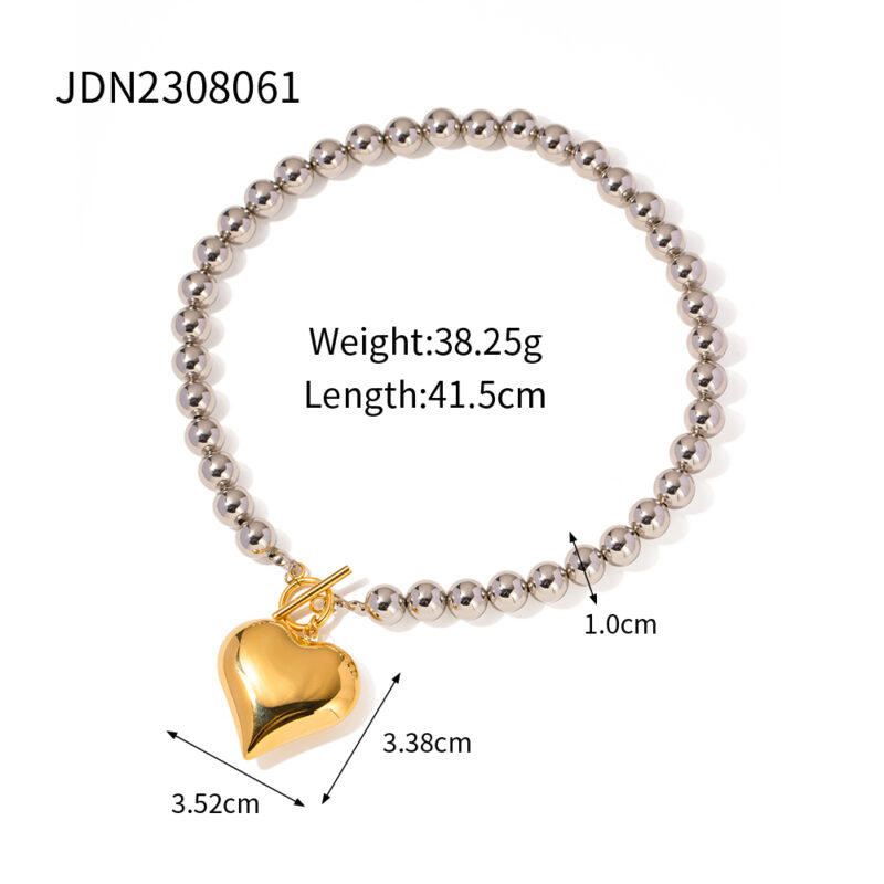 Youthway Glossy Chubby Heart-shaped Round Bead OT Buckle Necklace Unique Design for Women's Fashion Jewelry 2023 - Image 6