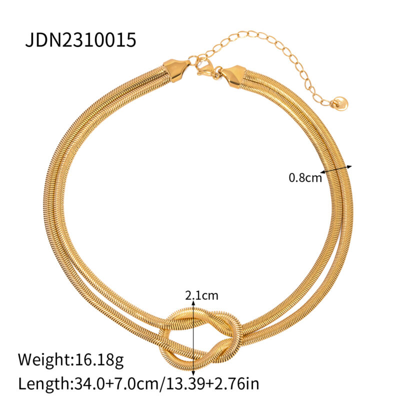 Youthway Stainless Steel Minimalist Double-layer Woven Knotted Necklace Golden Steel Color Unisex Popular Jewelry Gift - Image 5