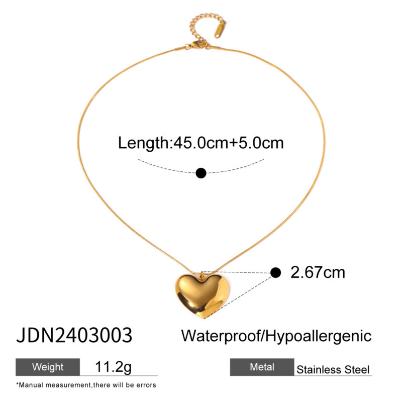 Youthway Heart Love Glossy Stainless Steel Pendant Necklace for Women Romantic Charms Metal Chain Rust Proof Golden Jewelry Gift - Image 6