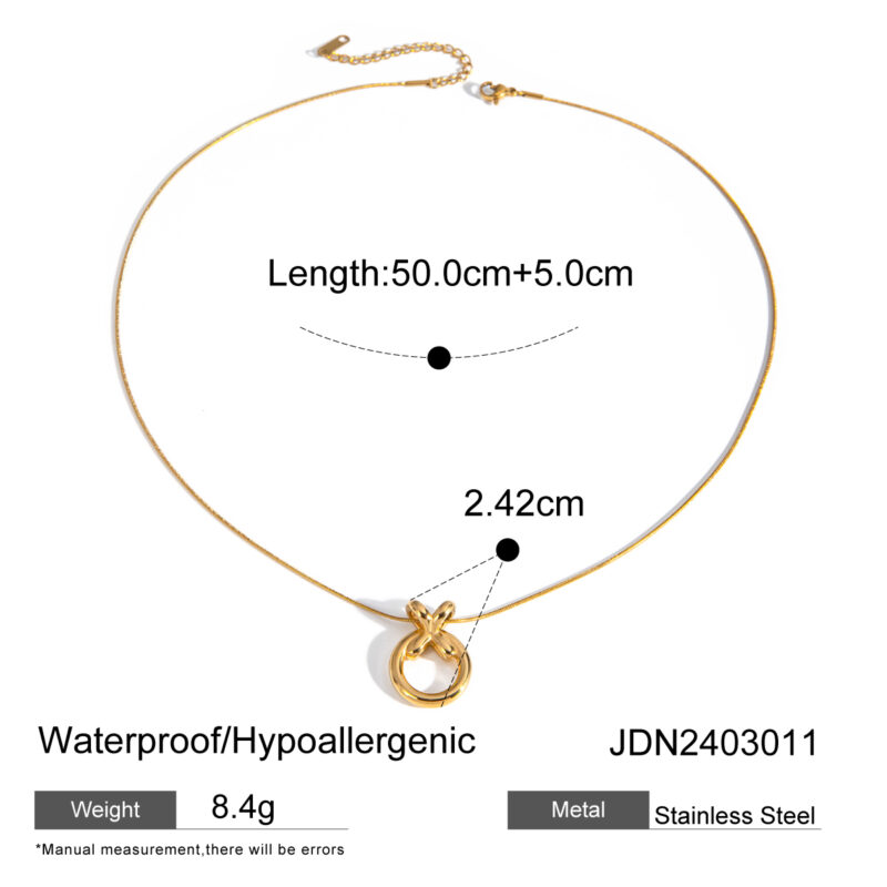 J&D Jewelry Fashion Necklace Two Tone Plated Snake Chain Necklace Stainless Steel Donuts Pendent Necklace - Image 6
