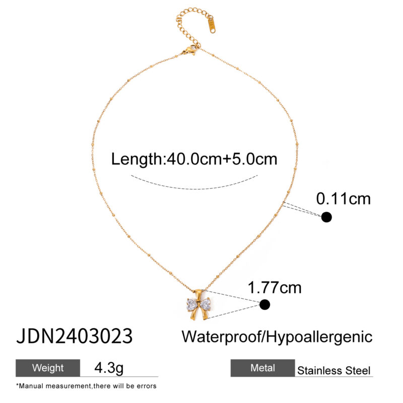 J&D 18K Gold Plated Stainless Steel Bow Knot White Cubic Zirconia Pendant Necklace, 40+5cm - Image 6