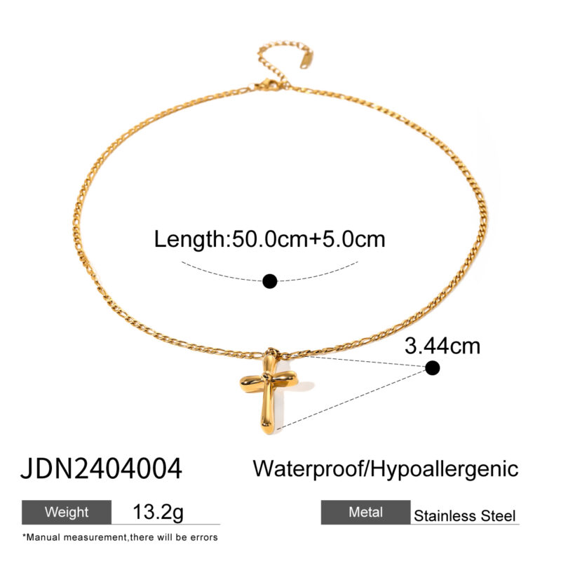 J&D 18K Gold Plated Stainless Steel Cross Necklace 50+5cm Snake Chain with Pearl Trendy Geometric Style for Gift - Image 6