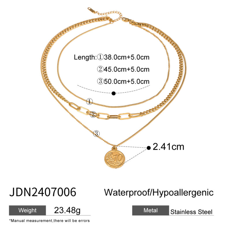 J&D 18k Gold Stainless Steel Layered Coin Pendant Necklace 38/45/50+5cm Trendy - Image 5
