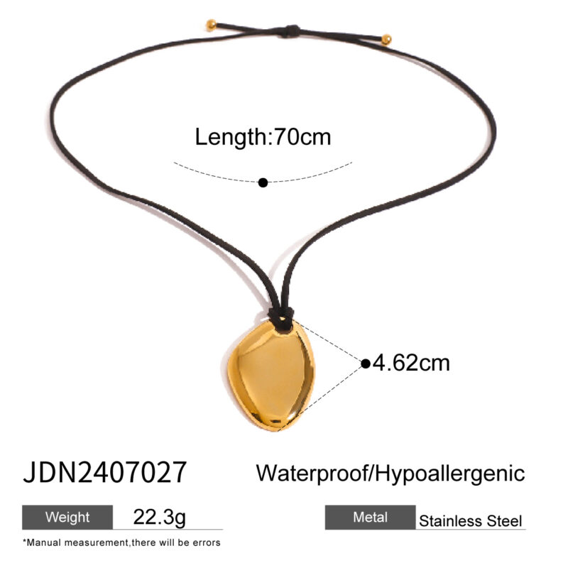 J&D 18k Stainless Steel Modern Irregular Smooth Pendant Fashion Necklace Black Wax Rope 70cm - Image 6