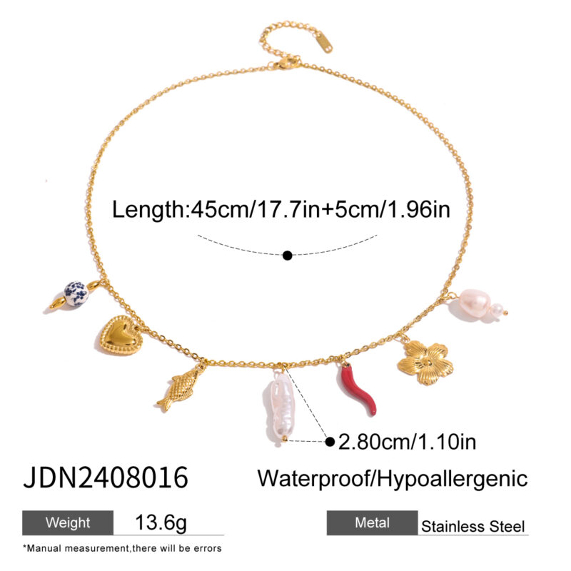 Youthway Stainless Steel Color Preservation Pearl Ceramic Bead Natural Stone Heart Necklace Waterproof Ocean Beach Jewelry Gift - Image 6