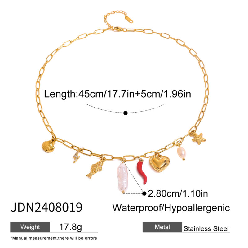 Youthway Freshwater Pearls Starfish Shell Cubic Zirconia Heart Stainless Steel Necklace Waterproof Ocean Beach Jewelry Gift - Image 5