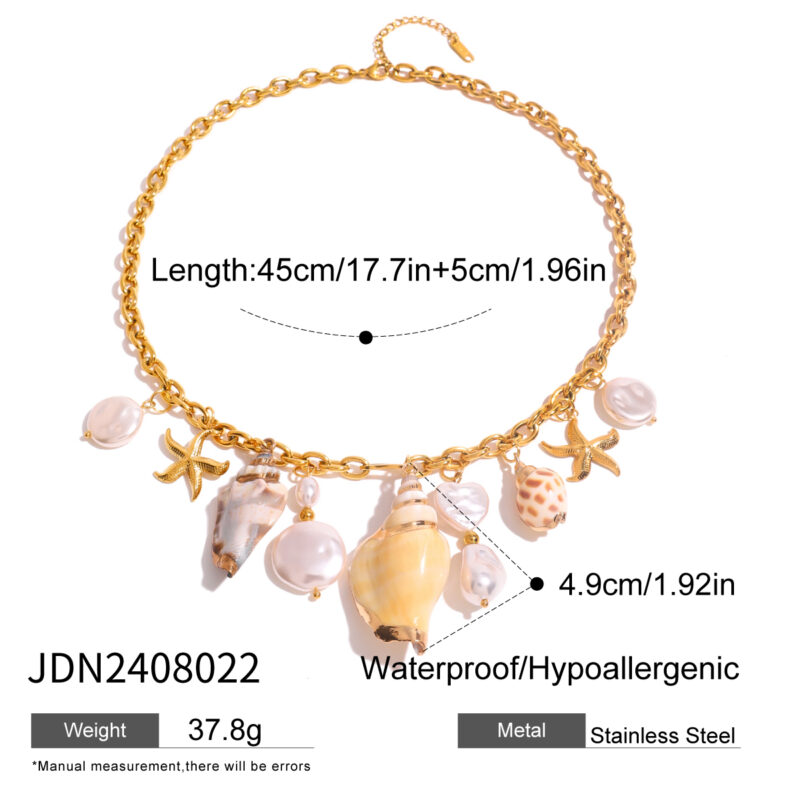 Youthway Bohemian Stainless Steel Waterproof Big Pearl Conch Starfish Pendant Necklace For Women Ocean Beach Jewelry - Image 6