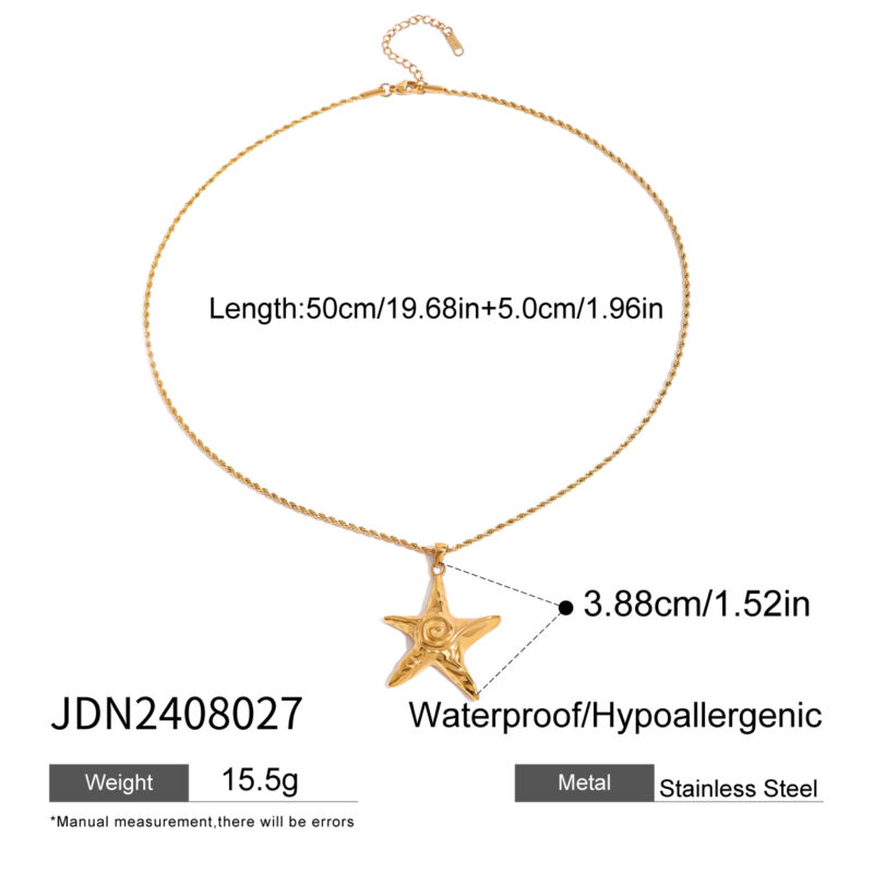 J&D Fashion Jewelry Trendy 18K Gold Stainless Steel Gold Star Charm Thread Twist Necklace - Image 6