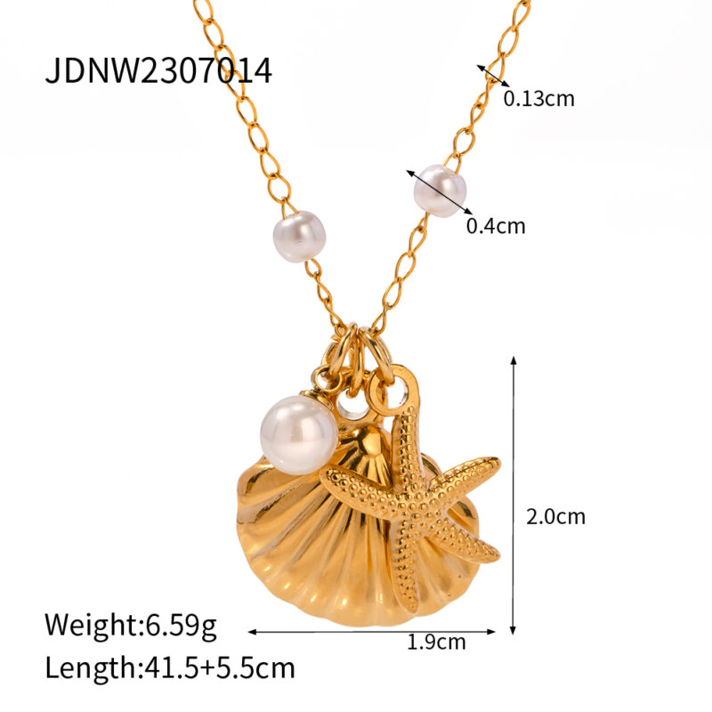 J&D Unique Earrings 18K Gold Plated Stainless Steel Texture Scallop Shell Shape Necklace and Earring Set - Image 6