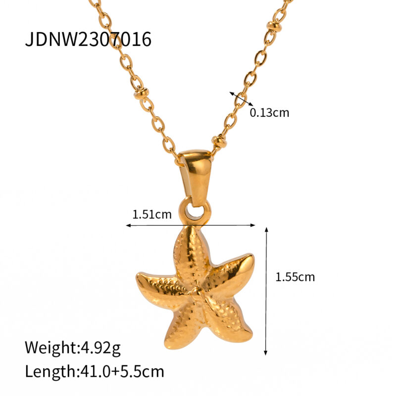 J&D Jewelry Ocean Series 18K Gold Plated Stainless Steel Starfish Chunky Pendant Necklace for Girls - Image 6