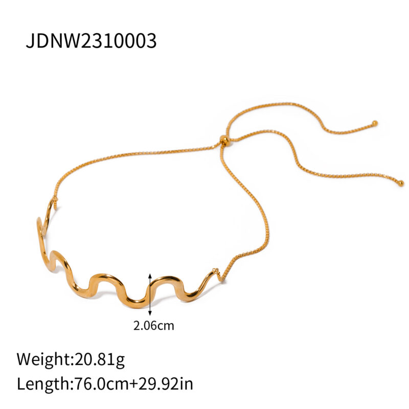 J&D Jewelry Waterproof Stainless Steel Curve Choker Necklace Wavy Adjustable Collar Neck Choker - Image 5