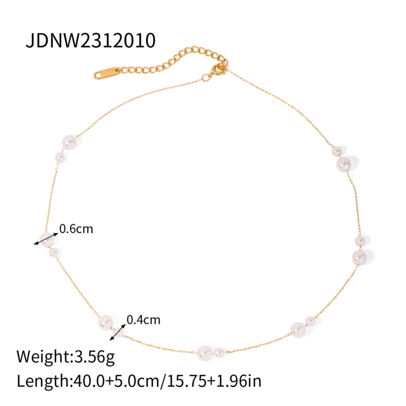 Minimalist 18K Gold Plated Charm Pearl Necklace Stainless Steel Exquisite Interval Pearls Necklace - Image 6