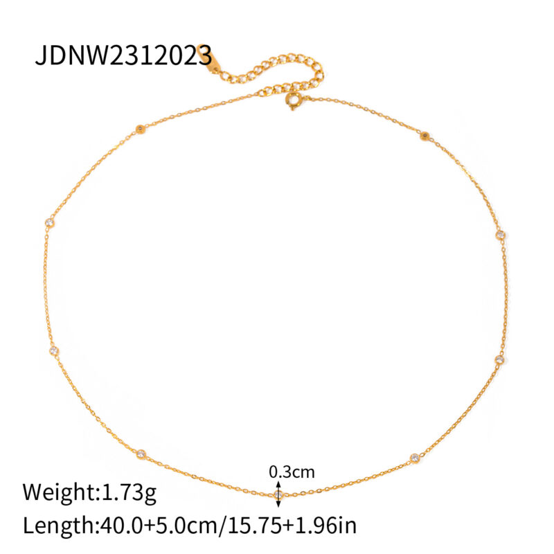 J&D Jewelry Dainty 18K PVD Gold Plated Stainless Steel Round Cubic Zirconia Chain Necklace for Women - Image 5