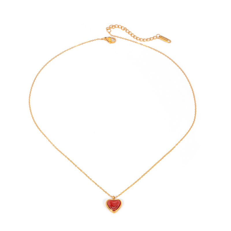 Youthway Romantic Stainless Steel Inlaid Agate Heart Pendant Necklace for Women Waterproof Fashion Jewelry Gift