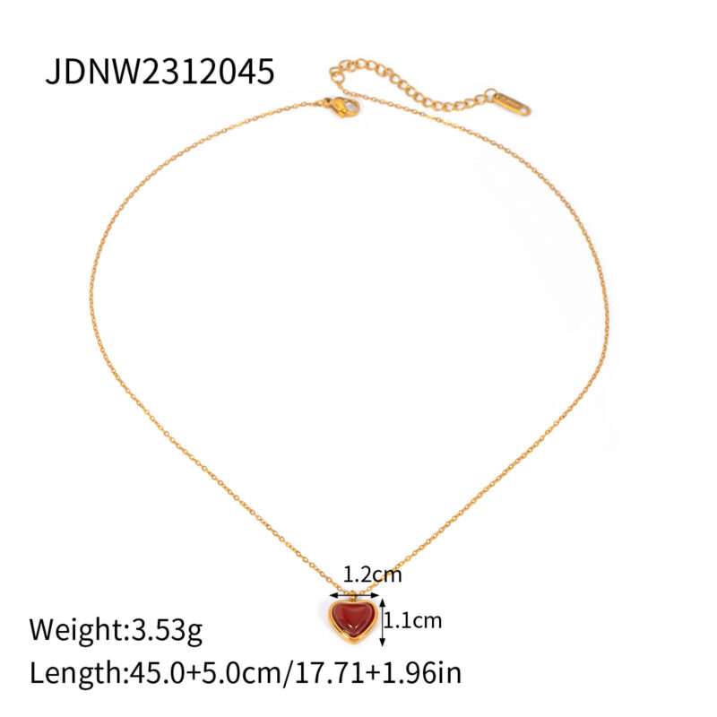 Youthway Romantic Stainless Steel Inlaid Agate Heart Pendant Necklace for Women Waterproof Fashion Jewelry Gift - Image 5