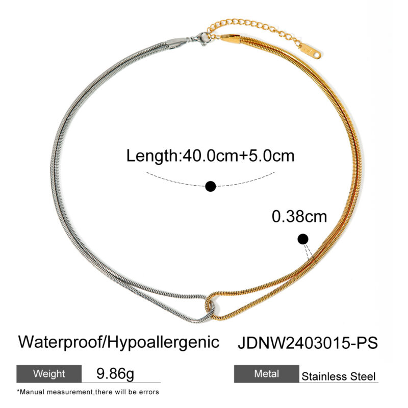 Youthway tainless steel gold and silver color blocking flat snake bone chain necklace Fashion Jewelry 18K Gold Plated - Image 6