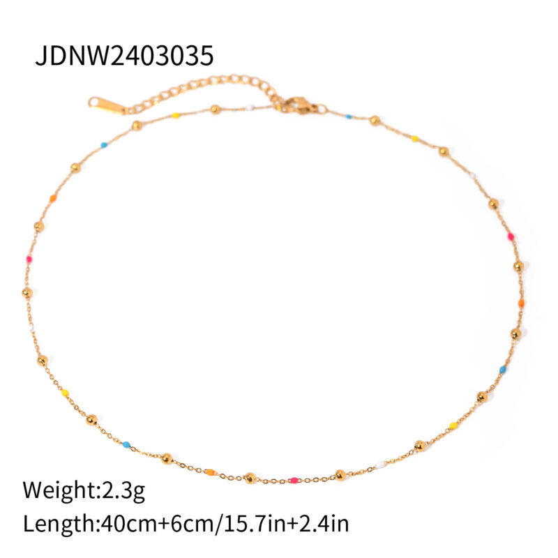 J&D Waterproof 18K Gold Plated Stainless Steel Jewelry Simple Minimalist Colorful Enamel Bead Chain Necklace - Image 6