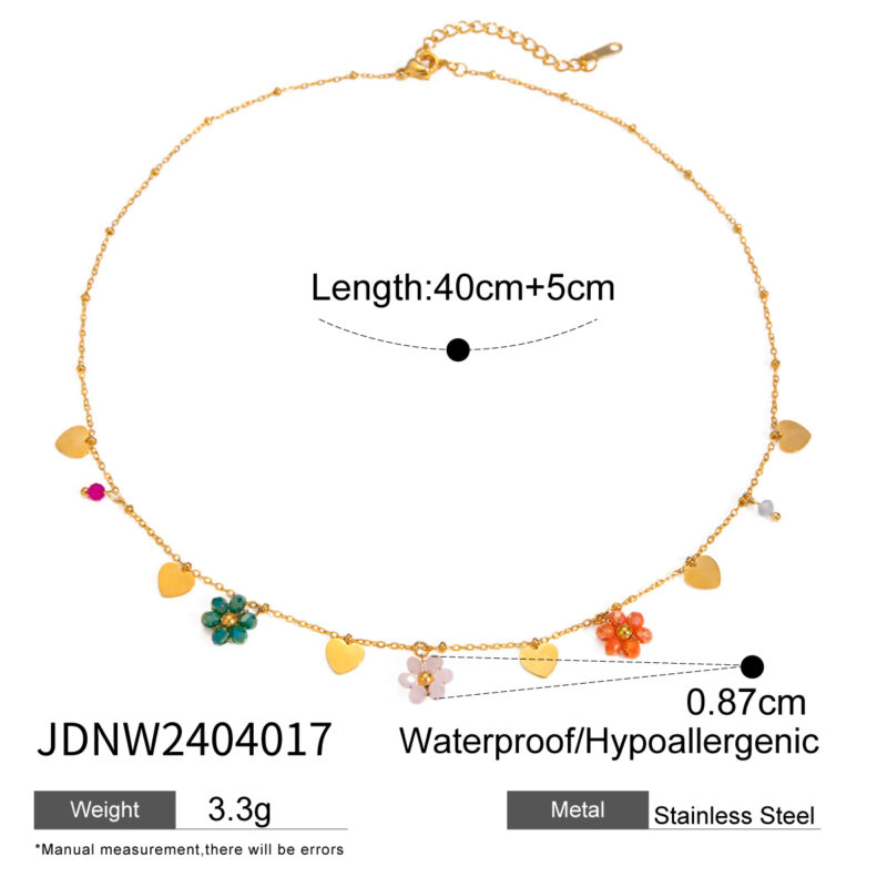 J&D Stainless Steel Chain Colorful Summer Glass Beads Flower Heart Charms Dainty Necklace for Girls - Image 6