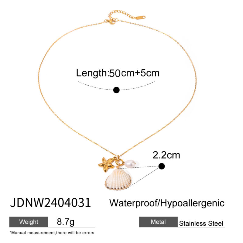 New Trendy Ocean Series 18K PVD Gold Plated Stainless Steel Pearl Starfish Shell Choker Necklace for Women - Image 6