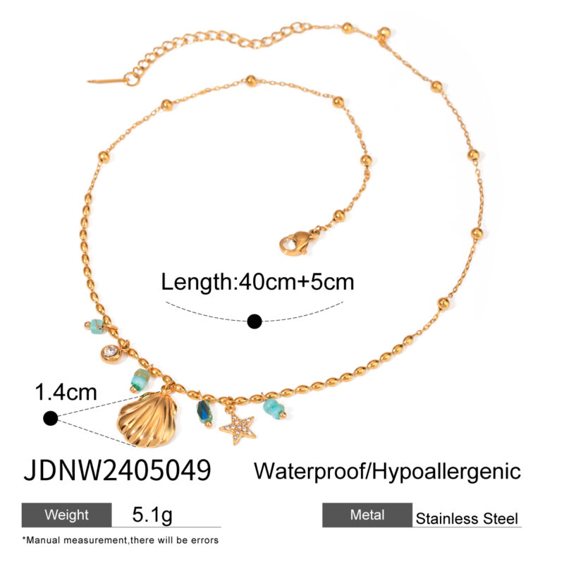 J&D 18K Gold Plated Stainless Steel Crystal Amazonite Shell Star Crystal Inlaid Blue Pendant Necklace, 40+5cm - Image 6