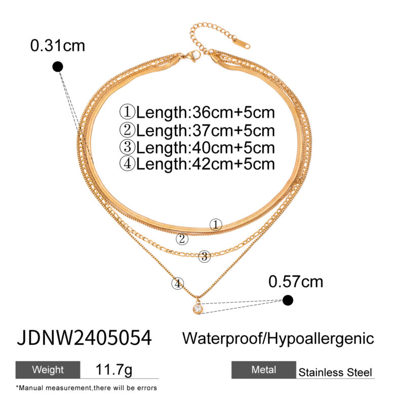 J&D Women Party Jewelry Stainless Steel 18K Gold Plated Necklaces Four Layer Rhinestone Chain Necklaces - Image 6