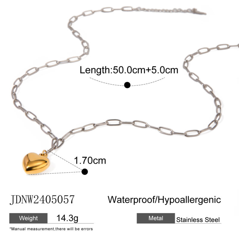 Youthway Attractive Heart Pendant Chain Necklace Exquisite Thin Color Block Stainless Steel Jewelry Gift for Girlfriend - Image 6