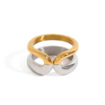 J&D Women's Modern Simple Lines Double Layer Hollow Ring 18K Gold Stainless Steel Waterdrop Ring Jewelry
