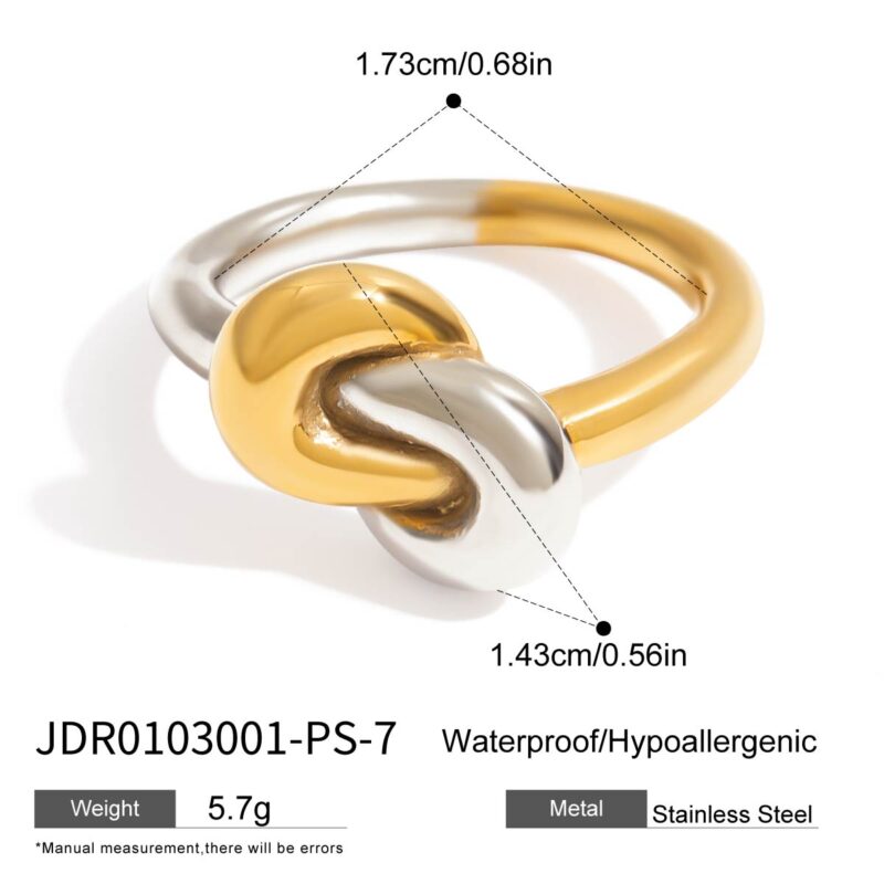 J&D Modern Minimalist Style 18K Gold and Stainless Steel Two Tone Color Knotted Winding Rings - Image 7