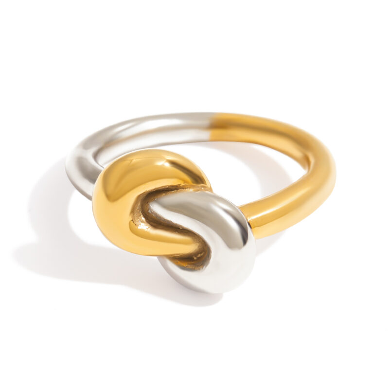 J&D Modern Minimalist Style 18K Gold and Stainless Steel Two Tone Color Knotted Winding Rings